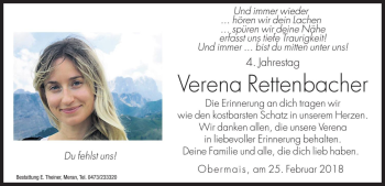 Traueranzeige von Verena Rettenbacher von Dolomiten