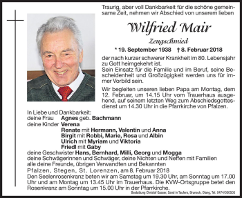Traueranzeige von Wilfried Mair von Dolomiten