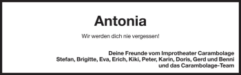 Traueranzeige von Antonia Tinkhauser von Dolomiten