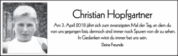 Traueranzeige von Christian Hopfgartner von Dolomiten