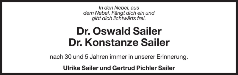  Traueranzeige für Oswald Sailer vom 06.04.2018 aus Dolomiten