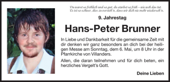Traueranzeige von Hans-Peter Brunner von Dolomiten