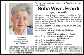 Traueranzeige von Sofia Erardi von Dolomiten