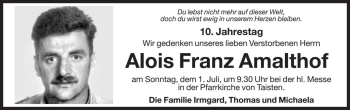 Traueranzeige von Alois Franz Amalthof von Dolomiten