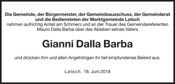 Traueranzeige von Gianni Dalla Barba von Dolomiten