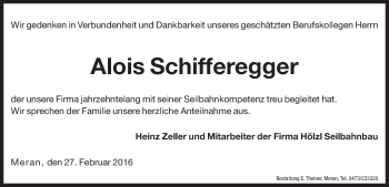 Traueranzeige von Alois Schifferegger von Dolomiten