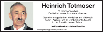 Traueranzeige von Heinrich Totmoser von Dolomiten