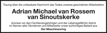 Traueranzeige von Adrian Michael van Rossem van Sinoutskerke von Dolomiten