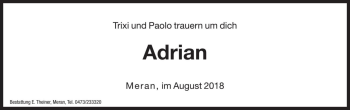 Traueranzeige von Adrian Michael van Rossem van Sinoutskerke von Dolomiten