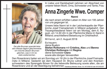 Traueranzeige von Anna Comper von Dolomiten