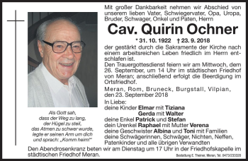 Traueranzeige von Quirin Ochner von Dolomiten