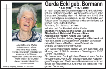Traueranzeige von Gerda Eckl von Dolomiten