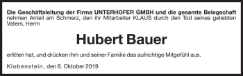 Traueranzeige von Hubert Bauer von Dolomiten