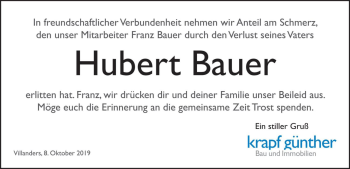 Traueranzeige von Hubert Bauer von Dolomiten