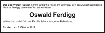 Traueranzeige von Oswald Ferdigg von Dolomiten