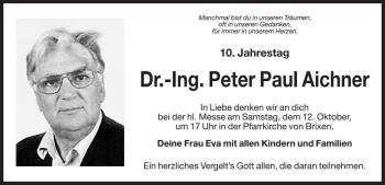 Traueranzeige von Peter Paul Aichner von Dolomiten