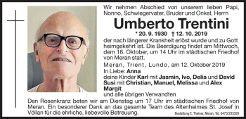 Traueranzeige von Umberto Trentini von Dolomiten