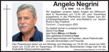 Traueranzeige von Angelo Negrini von Dolomiten