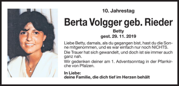 Traueranzeige von Berta Volgger von Dolomiten