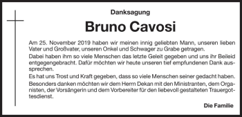 Traueranzeige von Bruno Cavosi von Dolomiten