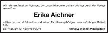 Traueranzeige von Erika Aichner von Dolomiten