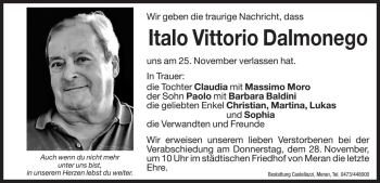 Traueranzeige von Italo Vittorio Dalmonego von Dolomiten