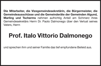 Traueranzeige von Italo Vittorio Dalmonego von Dolomiten