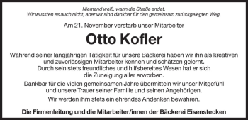 Traueranzeige von Otto Kofler von Dolomiten