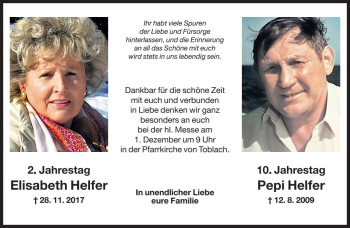 Traueranzeige von Pepi Helfer von Dolomiten