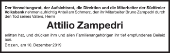 Traueranzeige von Attilio Zampedri von Dolomiten