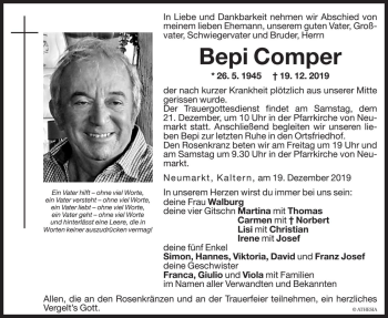 Traueranzeige von Bepi Comper von Dolomiten