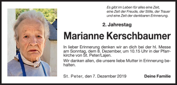 Traueranzeige von Marianne Kerschbaumer von Dolomiten