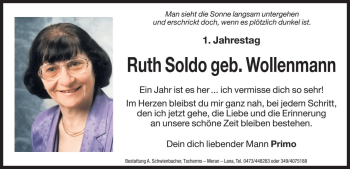 Traueranzeige von Ruth Soldo von Dolomiten