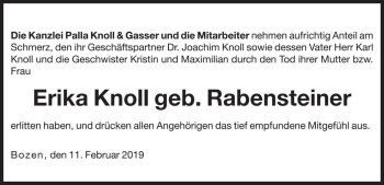Traueranzeige von Erika Knoll von Dolomiten