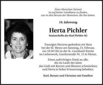 Traueranzeige von Herta Pichler von Dolomiten