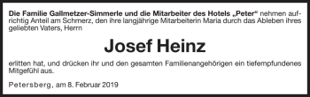 Traueranzeige von Josef Heinz von Dolomiten