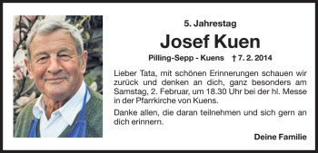 Traueranzeige von Josef Kuen von Dolomiten