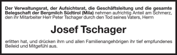 Traueranzeige von Josef Tschager von Dolomiten