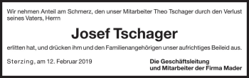Traueranzeige von Josef Tschager von Dolomiten