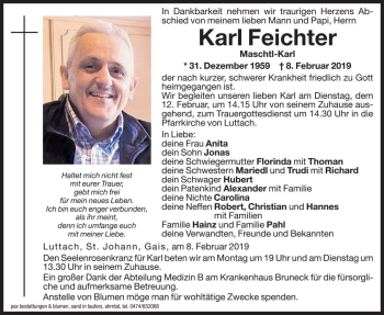Traueranzeige von Karl Feichter von Dolomiten