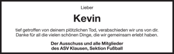 Traueranzeige von Kevin Mair von Dolomiten