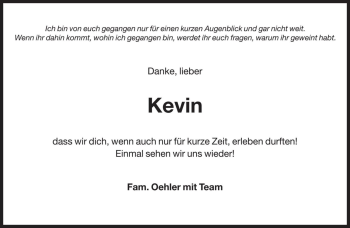 Traueranzeige von Kevin Mair von Dolomiten