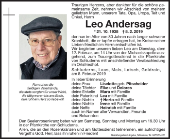 Traueranzeige von Leo Andersag von Dolomiten