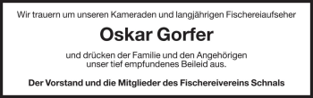 Traueranzeige von Oskar Gorfer von Dolomiten