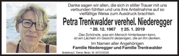 Traueranzeige von Petra Niederegger von Dolomiten