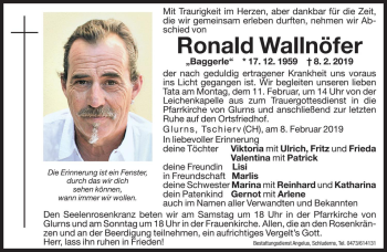 Traueranzeige von Ronald Wallnöfer von Dolomiten