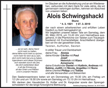 Traueranzeige von Alois Schwingshackl von Dolomiten