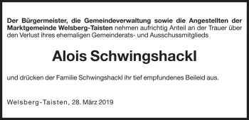 Traueranzeige von Alois Schwingshackl von Dolomiten