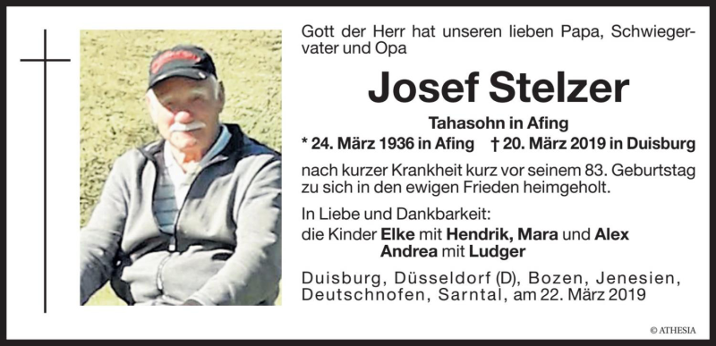  Traueranzeige für Josef Stelzer vom 22.03.2019 aus Dolomiten