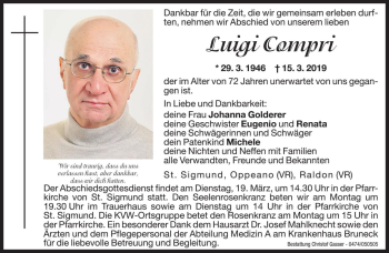 Traueranzeige von Luigi Compri von Dolomiten